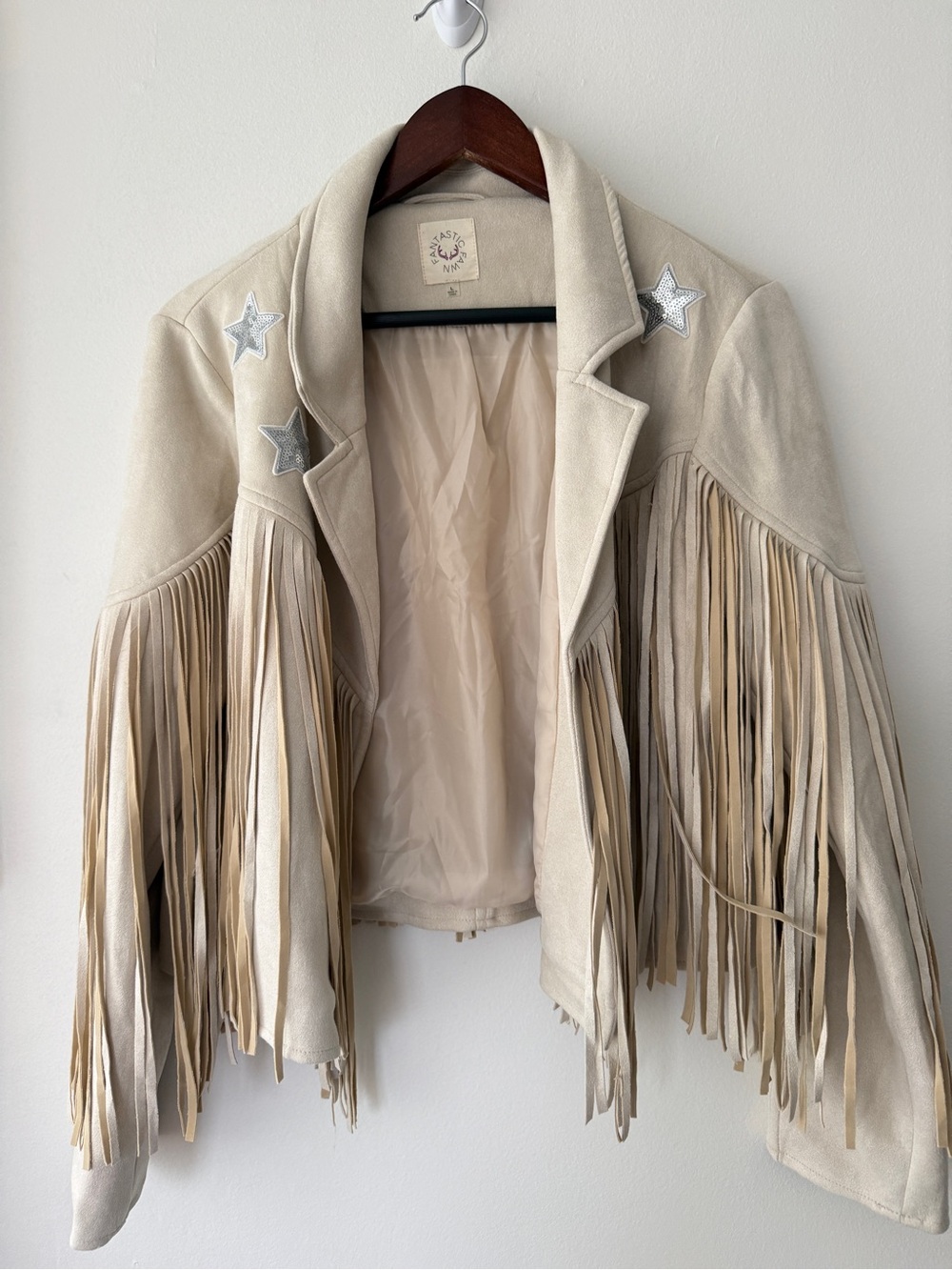 Western Fringe sparkly star jacket in tan neutral color
